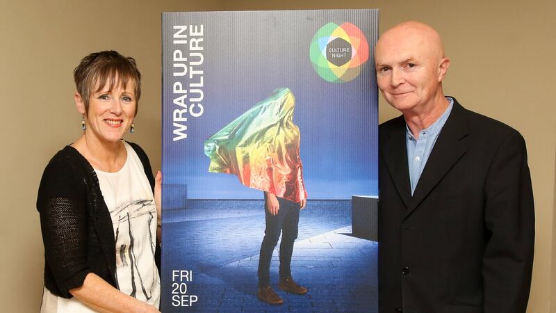 Geraldine McNulty (chairperson, Dromineer Nenagh Literary Festival) and poet John W Sexton pictured ahead of his presentation of his new work An Ormond Aisling in Steeples Cafe, Nenagh as part of Culture Night 2019. Photograph: Odhran Ducie