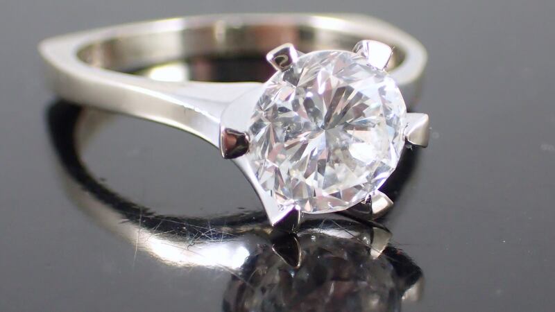 The auction at John Weldon’s in Cow’s Lane, Dublin, includes a 14ct gold diamond solitaire (2.10ct) – estimate: €7,500-€9.500.