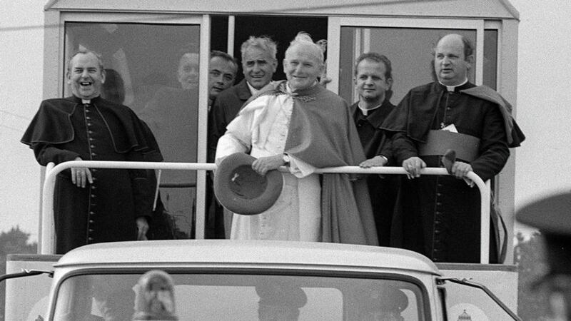 Duped: Bishop Eamonn Casey (right) with John Paul II during the pope’s visit to Galway in 1979. Photograph: The Irish Times
