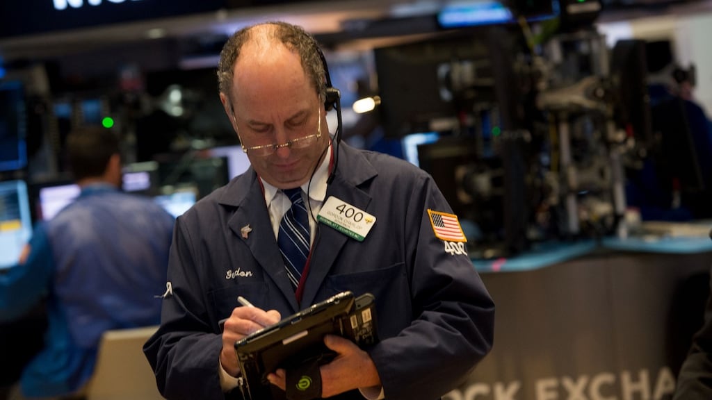 Traders work on the floor of the New York Stock Exchange this week. Shares have traded nervously in the face of political concerns. Photograph: AFP