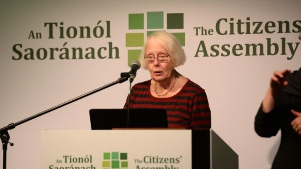 Citizens’ Assembly chairwoman Ms Justice Mary Laffoy addresses a meeting in the Grand Hotel Malahide, Co Dublin, earlier this year. File photograph: Dara Mac Dónaill