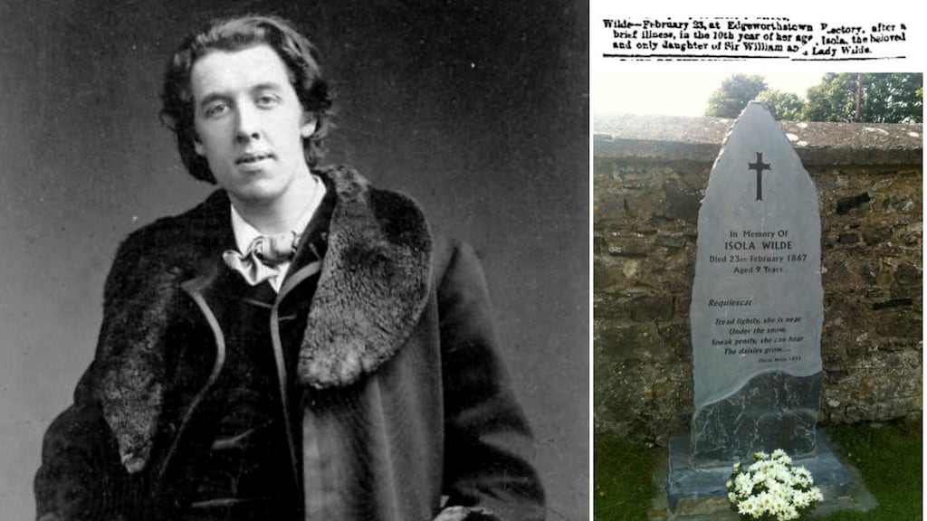 Oscar Wilde, Isola Wilde’s memorial at St John’s churchyard in Edgeworthstown and her death notice in The Irish Times on February 25th, 1867