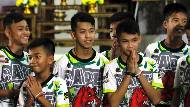 Some of the 12 members of the Wild Boar soccer team. Photograph: Pongmant Tasiri/EPA