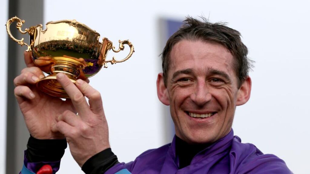 Davy Russell celebrates winning the Cheltenham Gold Cup with Lord Windermere. Photograph: INPHO/Dan Sheridan