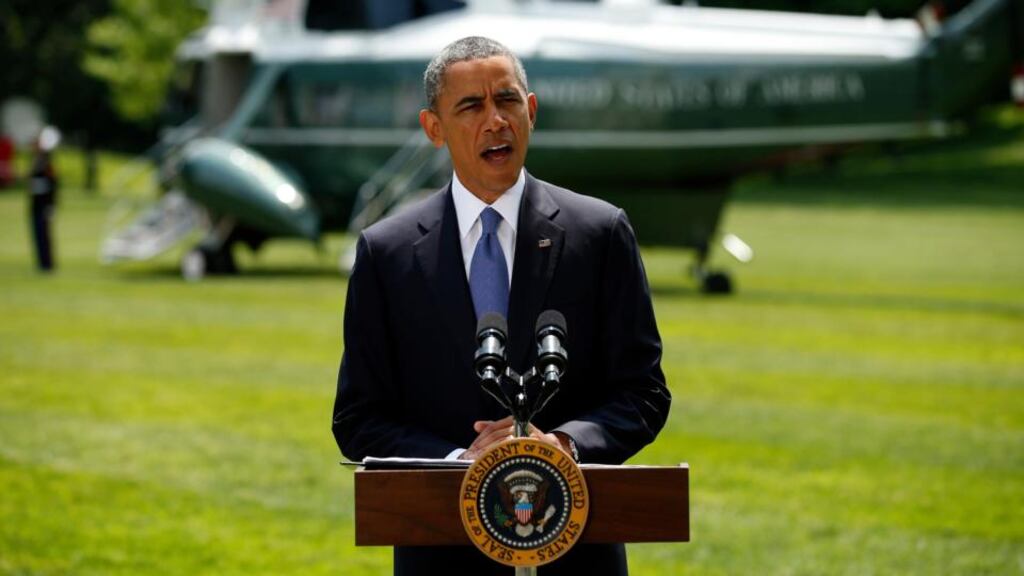 US president Barack Obama speaking about the situation in Iraq from the White House yesterday. He said he was considering a range of options, paving the way for possible military action to stem the advance of Sunni militants who have taken control of several major cities in the country. Photograph: Kevin Lamarque/Reuters
