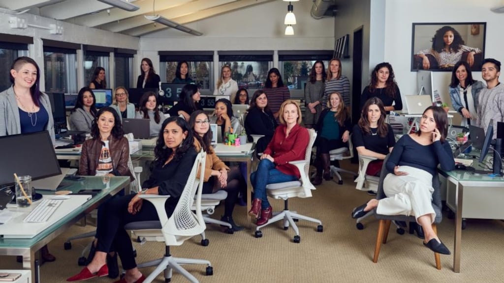 Members of the staff of Lean In, the organisation founded by Sheryl Sandberg, in Palo Alto, California. Photograph: Jessica Chou/New York Times