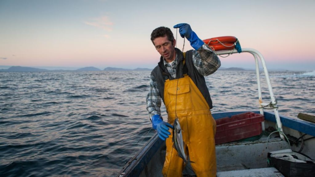 Bernard Heaney, a lifelong resident of Inisturk fishing in the bay