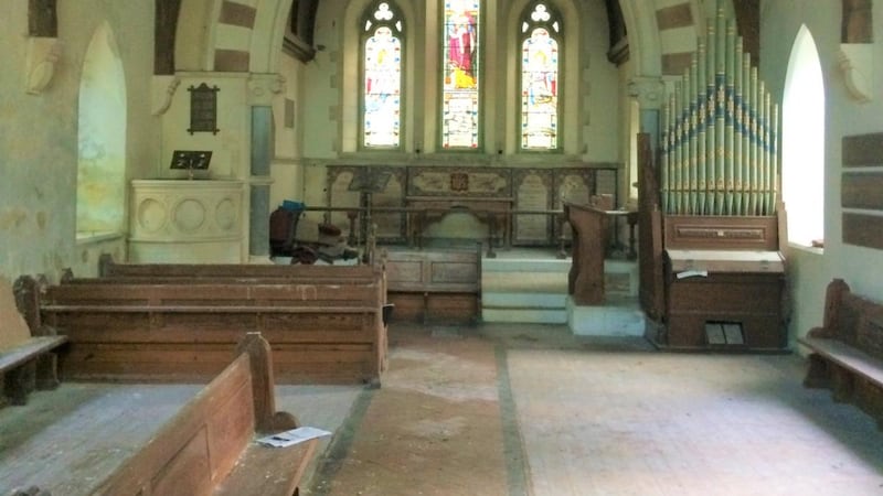 St Nicholas’s Church in Moyliskar, close to Mullingar: retains wonderful ornate stained-glass windows, gothic doors, a belfry and an ornately tiled floor.