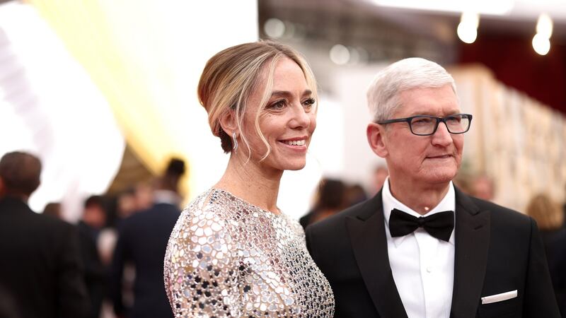 CODA director and screenwriter Sian Heder and Apple chief executive Tim Cook attend the 94th Annual Academy Awards at Hollywood. Photograph: Emma McIntyre/Getty Images