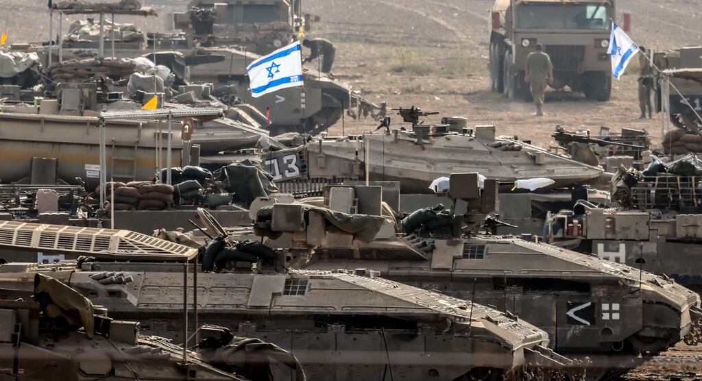 Israeli forces near border with Gaza. Photograph: Hannibal Hanschke/EPA