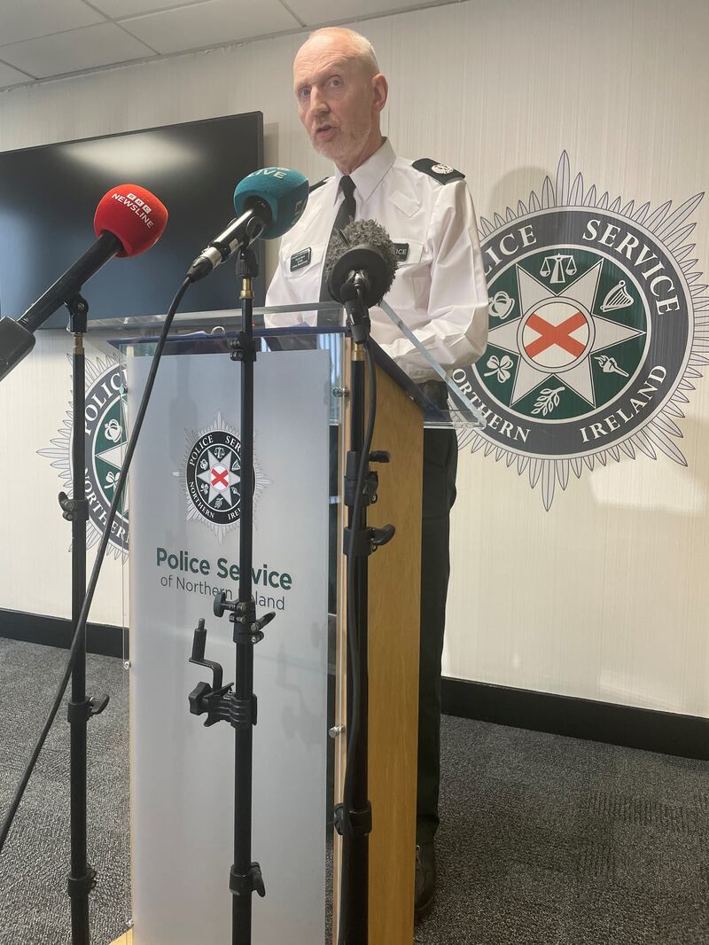 PSNI Assistant Chief Constable Davy Beck speaking to the media at PSNI HQ in Belfast. Photograph: Jonathan McCambridge/PA Wire