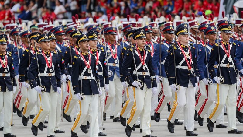 Members of the Venezuelan armed forces participate in an Independence Day military parade in Caracas on Friday. Photograph: Rayner Pena/EPA