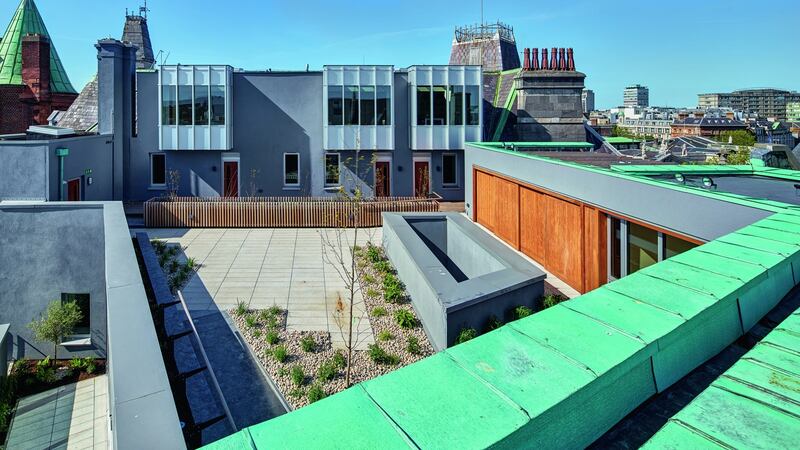 Apartments with rooftop terrace overlooking College Green, Dublin, designed by Donnolly Turpin Architects