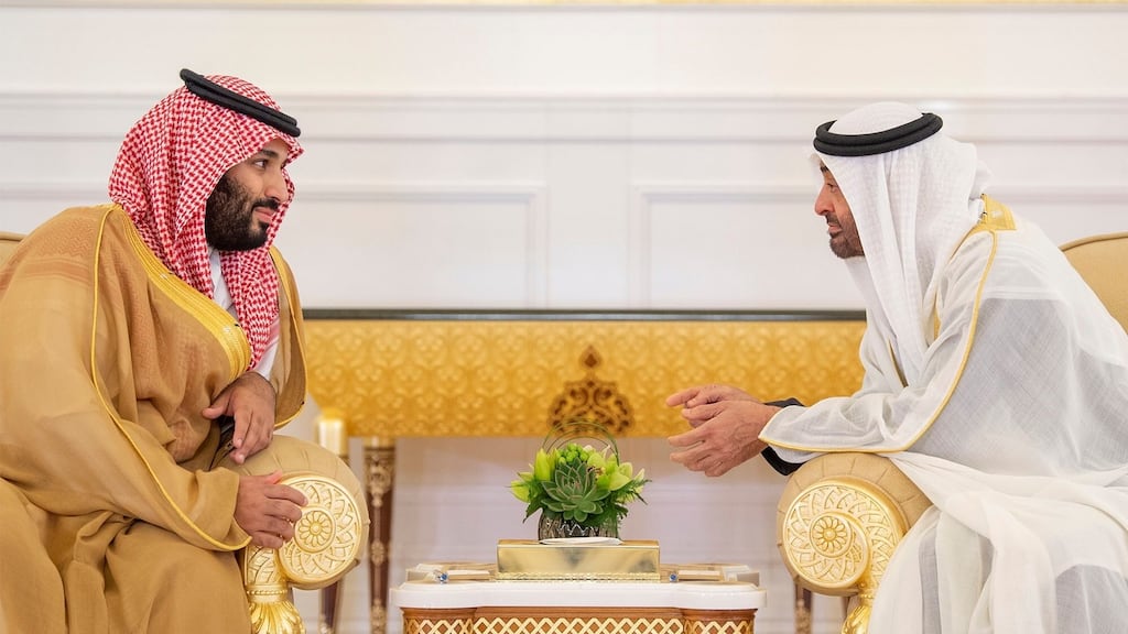 Saudi crown prince Mohammad bin Salman (left) and his Abu Dhabi counterpart Mohammed bin Zayed during a meeting in   Abu Dhabi, UAE, in  2018. Photograph:Anadolu Agency/Getty Images