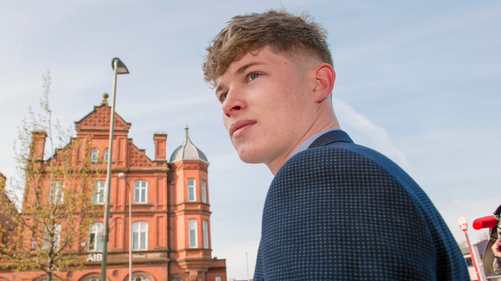 Joshua Allen, son of celebrity chef Rachel Allen, pictured arriving with his legal counsel at Midleton District Court, Cork. Photograph: Cork Courts Limited