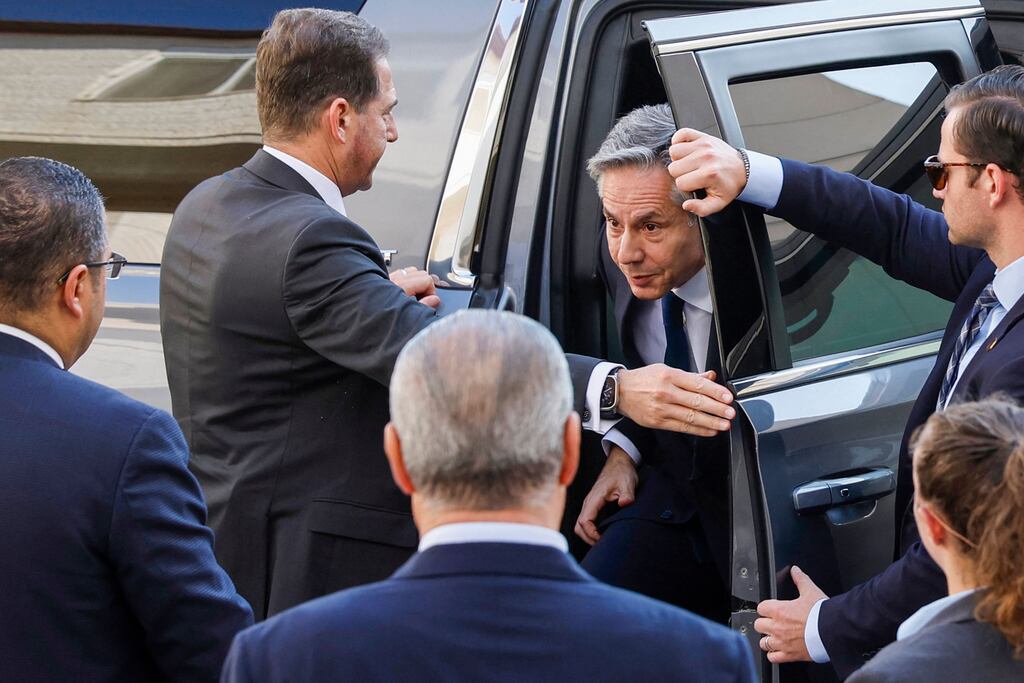US secretary of state Antony Blinken arrives to meet Palestinian president Mahmoud Abbas in the West Bank city of Ramallah on November 5th: he thanked Abbas for trying to keep a lid on violence in the region. Photograph: Jonathan Ernst/Getty Images