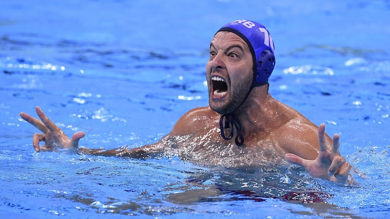 Serbia’s Filip Filipovic celebrates after defeating Croatia in the Olympic Games water polo final at the Olympic Aquatics Stadium in Rio de Janeiro. Photograph: Gabriel Bouys/AFP/Getty Images