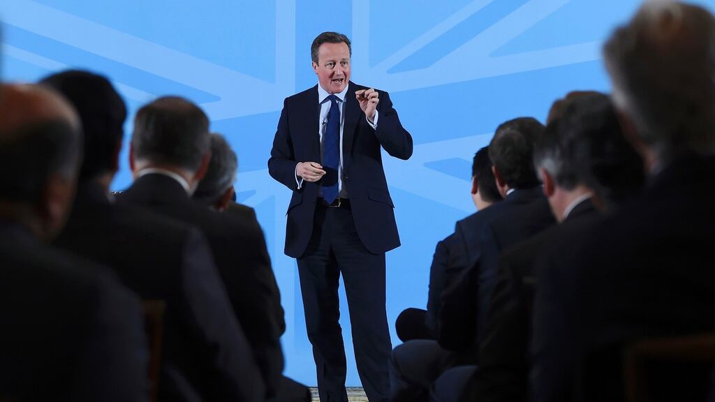 British  prime minister David Cameron addresses  a World Economic Forum event in London focusing on Britain’s EU referendum. Photograph:  Facundo Arrizabalaga/Reuters