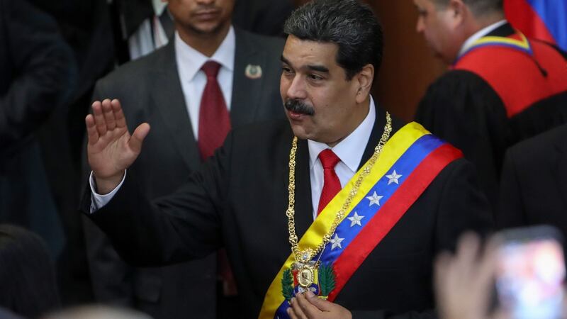 Nicolas Maduro arrives at the opening ceremony of the judicial year, in Caracas, Venezuela on Thursday. Photograph: Cristian Hernandez/EPA