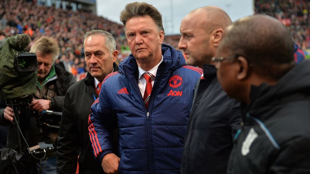 Manchester United manager Louis van Gaal after his side’s 2-0 English Premier League defeat to Stoke City at the Britannia Stadium on St Stephen’s Day. Photograph: Paul Ellis/Getty Images.