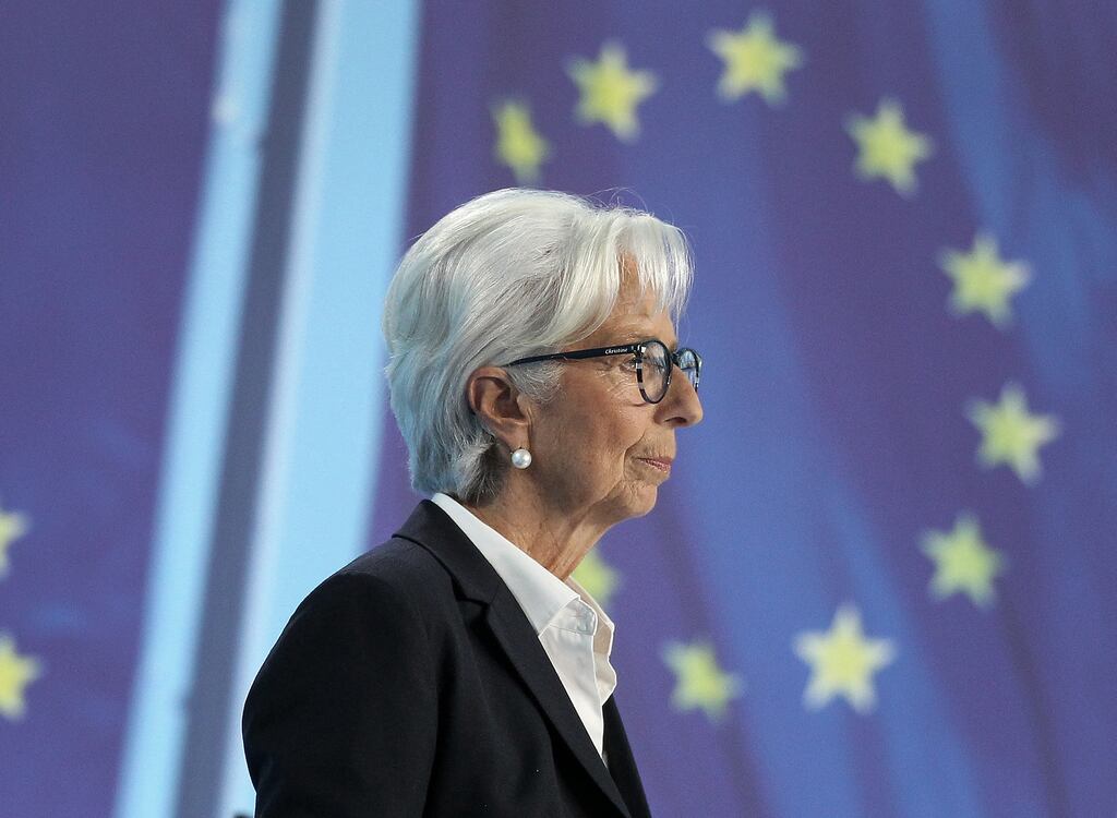 European Central Bank president Christine Lagarde after the bank delivered another hike in euro-zone interest rates on Thursday. Photograph: Daniel Roland/AFP