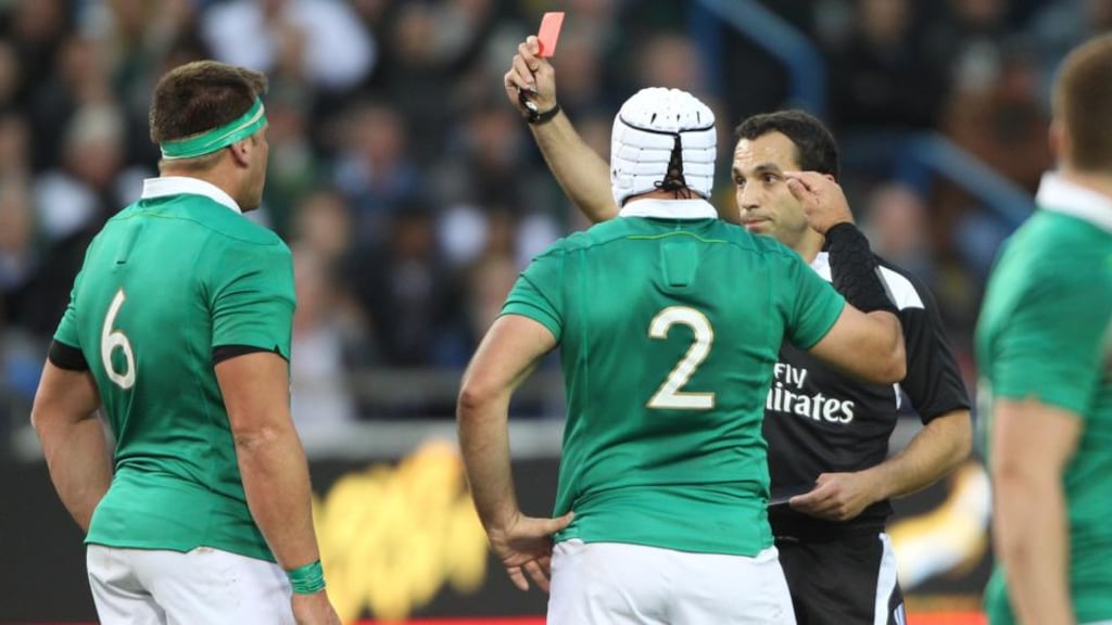 Ireland flanker CJ Stander receives a red card during the first Test against South Africa in cape Town. Photograph: Luke Walker/Gallo Images/Getty Images