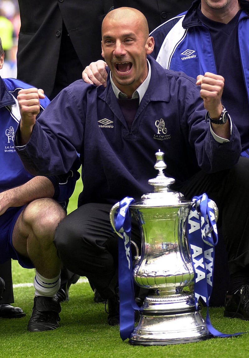 Gianluca Vialli winning the FA Cup for Chelsea in 2000. Photograph: Rebecca Naden/PA