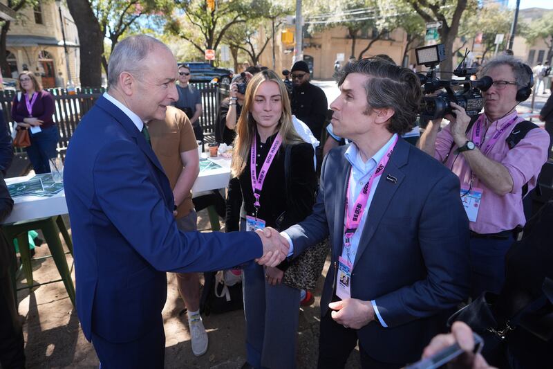 Taoiseach Micheál Martin meeting members of the public at the 'Pop-up Gaeltacht' event at Ireland House at SXSW festival in Austin, Texas. Photograph: Niall Carson/PA