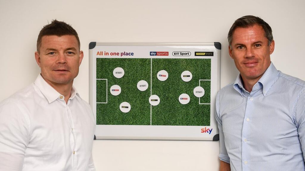 Brian O’Driscoll and Jamie Carragher launch Sports Extra on Sky on Wednesday. Photograph: David Fitzgerald/Sportsfile