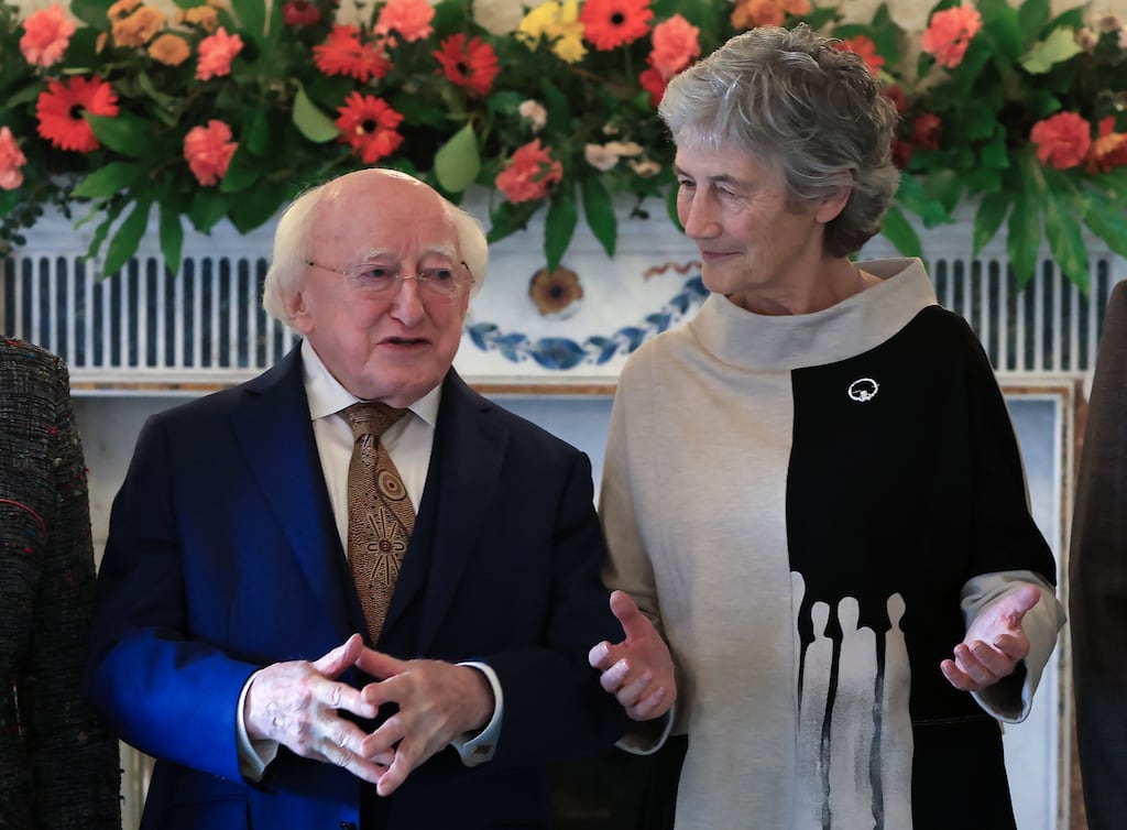 President-elect Catherine Connolly pictured at Aras an Uachtarain with President Michael D Higgins. Photograph: Colin Keegan/Collins