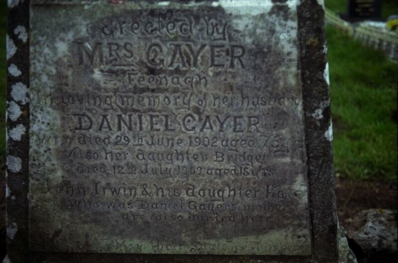 Resting place of Bridget Gayer, murdered by William Scanlan. Ballysally graveyard, Charleville, May 1991. Photograph: Tom Munnelly/National Folklore Collection, UCD