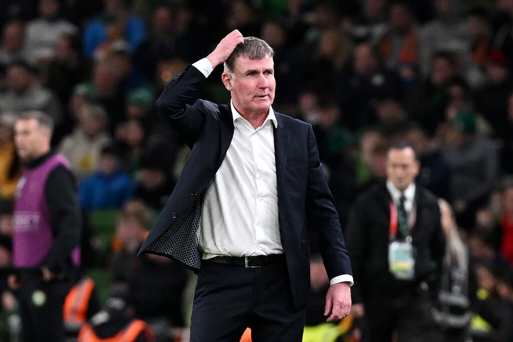 Ireland manager Stephen Kenny reacts during the Euro 2024 qualifier against Greece at the Aviva Stadium. Photograph: Charles McQuillan/Getty Images