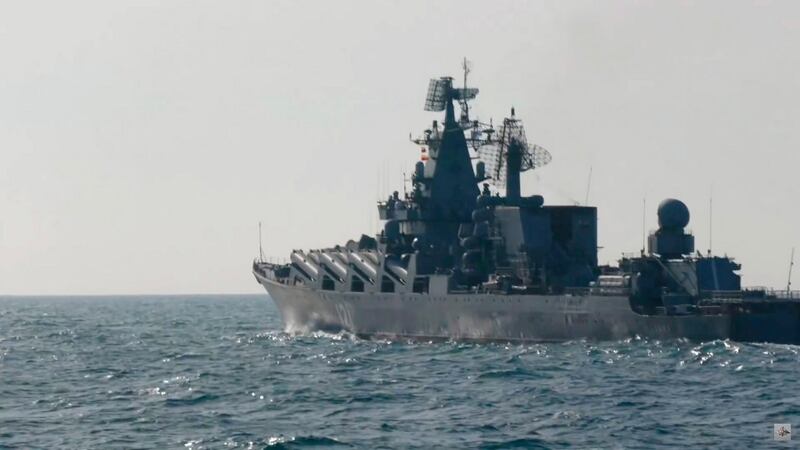 Russian navy missile cruiser ‘Moskva’ participating in an exercise in the Black Sea in February. Photograph: Russian defence ministry/EPA