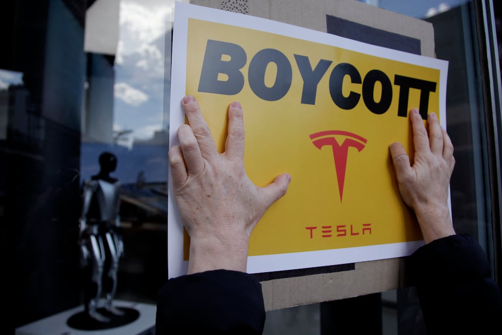 Tesla sales are now falling off a cliff with new German figures showing a 76 per cent decline in February. Photograph: Getty