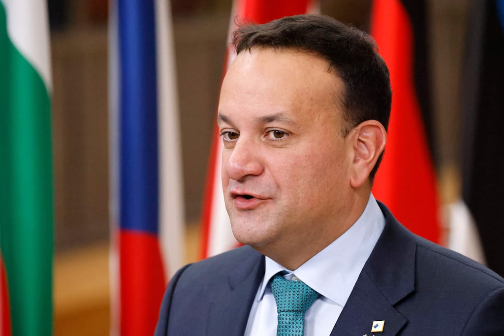 Taoiseach Leo Varadkar talks to the press as he arrives for the second day of a European Union summit in Brussels on Friday. Photograph: Ludovic Marin/AFP via Getty Images