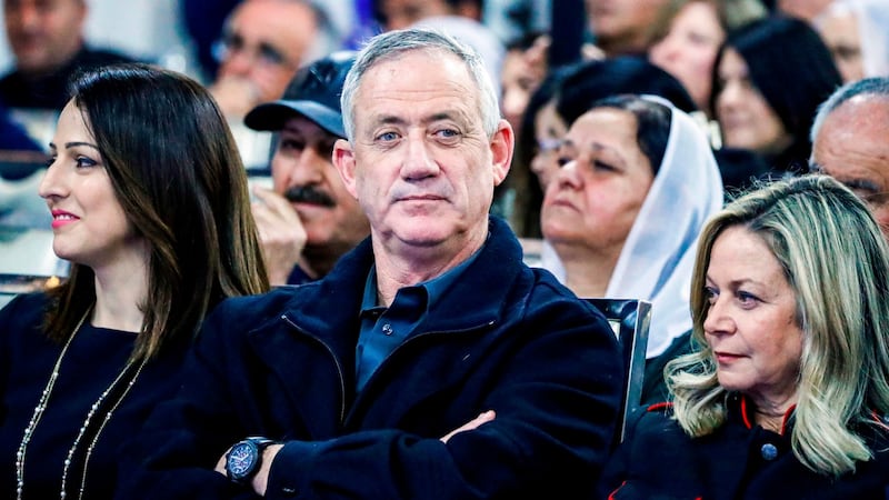 Benny Gantz attends a meeting with members of the Druze community of Israel in the city of Daliyat al-Karmel. Photograph: Jack Guez/AFP/Getty Images