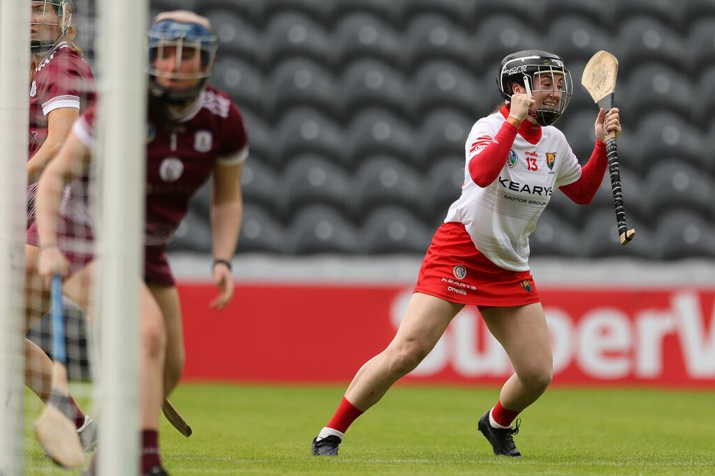 Amy O'Connor Corcoran of Cork celebrates scoring a goal during the Glen Dimplex All-Ireland senior camogie championship match at SuperValu Páirc Uí Chaoimh. Photograph: Natasha Barton/Inpho