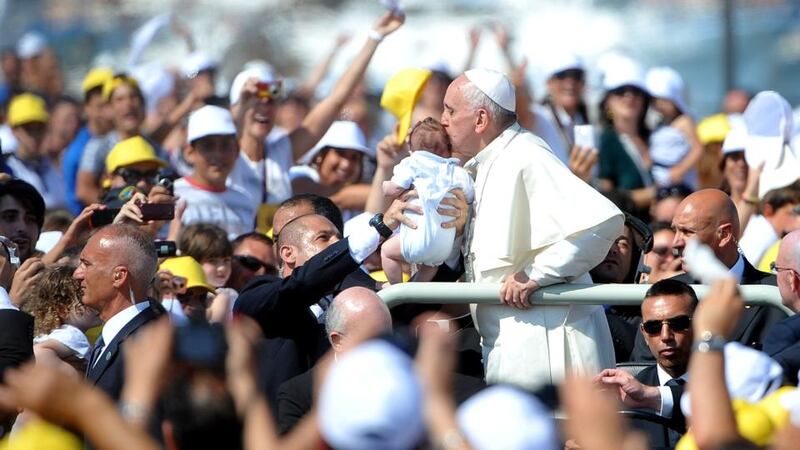 Pope Francis’s first visit outside Rome, in 2013, was to the island of Lampedusa off the south coast of Italy, to draw attention to the plight of refugees and migrants trying to cross the Mediterranean. Photograph: Tullio M Puglia/Getty Images