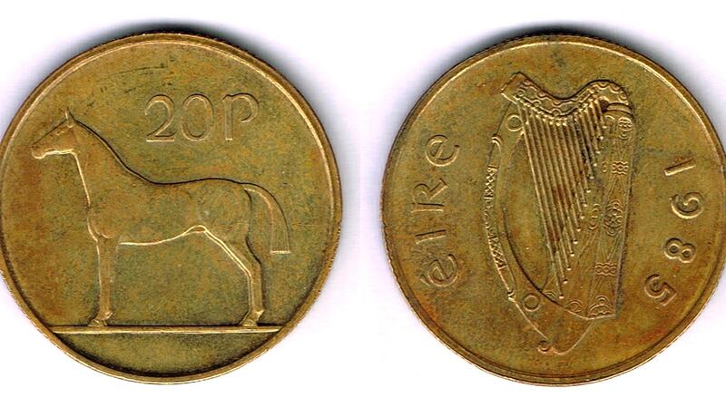 Lot 397: 1985 Trial 20p coin (€5,000- €6,000) at Whyte’s.
