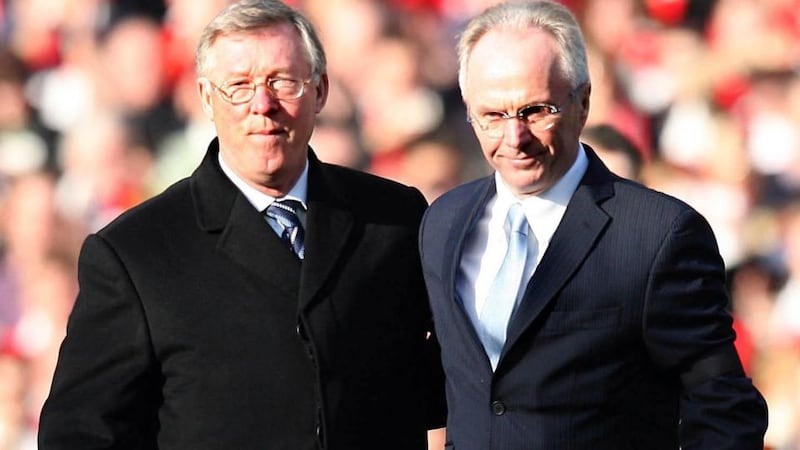 Former Manchester United manager Alex Ferguson pictured with Sven-Göran. Photograph: Martin Rickett/PA Wire