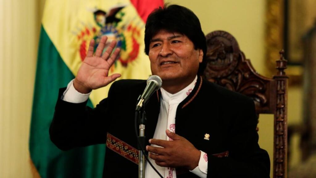Bolivia’s  Evo Morales speaks during a news conference at the presidential palace in La Paz on Monday. Photograph: David Mercado/Reuters