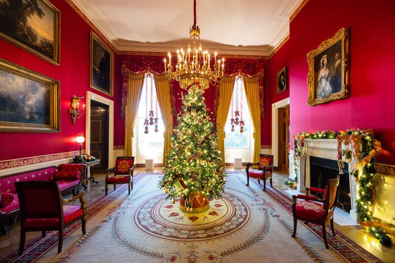 White House Christmas: the Red Room. Photograph: Jim Lo Scalzo/EPA