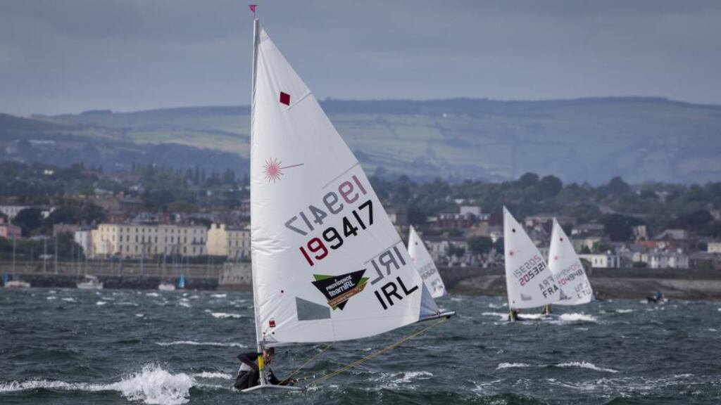 Ireland’s Annalise Murphy leading her flight to the first of two victories for the London 2012 Olympian at the Laser European World Championships at the National Yacht Club. Photograph: David Branigan/Oceansport