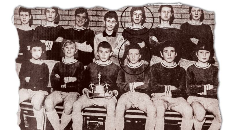 The Star of the Sea under-16s youth team with the league trophy in 1969. Raymond McCord is circled in the back row, Bobby Sands circled in the front row. Photo: Courtesy of Raymond McCord