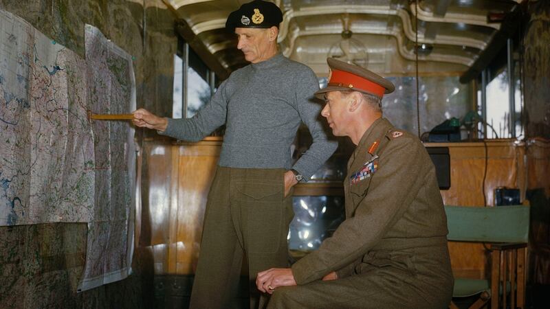 Field Marshal Sir Bernard Montgomery explaining Allied strategy to King George VI in his command caravan in Holland, October 1944. Photograph: Ted Dearberg/IWM/PA