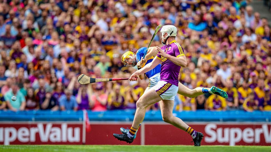 Séamus Callanan scores Tipperary’s goal during the All-Ireland SHC semi-final victory over Wexford at Croke Park. Photograph: Tommy Dickson/Inpho