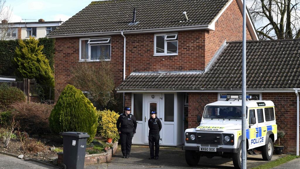 Police on duty outside the home of former Russian double agent Sergei Skripal in March 2018. File photograph: Chris J Ratcliffe/AFP/Getty Images
