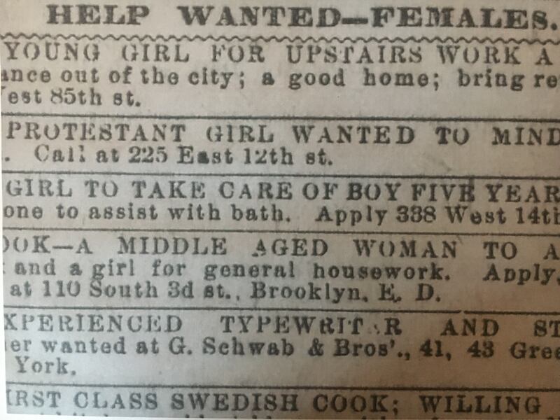 A 'Help Wanted' ad from the New York Herald, January 17th, 1891. Image: Courtesy of the Library of Congress, Prints and Photographs Division