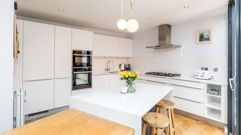 The kitchen, with extendable island