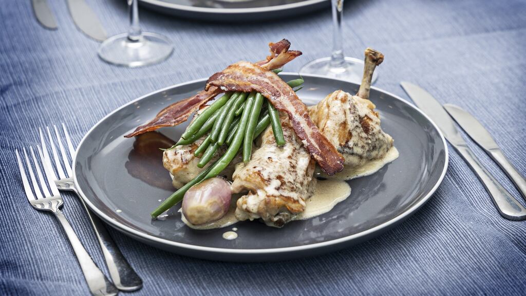 Chicken in cider cream. Photograph: Harry Weir